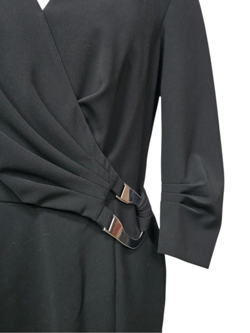 Lafayette 148 New York Black Buckle Waist Faux Wrap Sheath Dress. Size 10 NWT - Picture 6 of 8